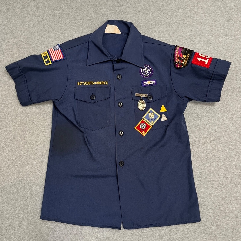 Vintage Boy Scouts Of American Shirt‎ Boys Medium Blue Button Down Short Sleeve